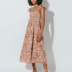 Cleobella Rust Floral Smocked Midi Dress